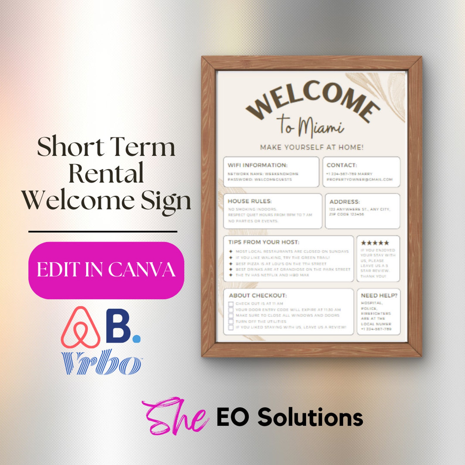 Short Term Rental Welcome Sign House Rules and Information Poster - Etsy