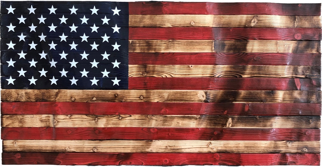 3D Wavy Wooden Flag, American Flag, Rustic America Wood Art, USA
