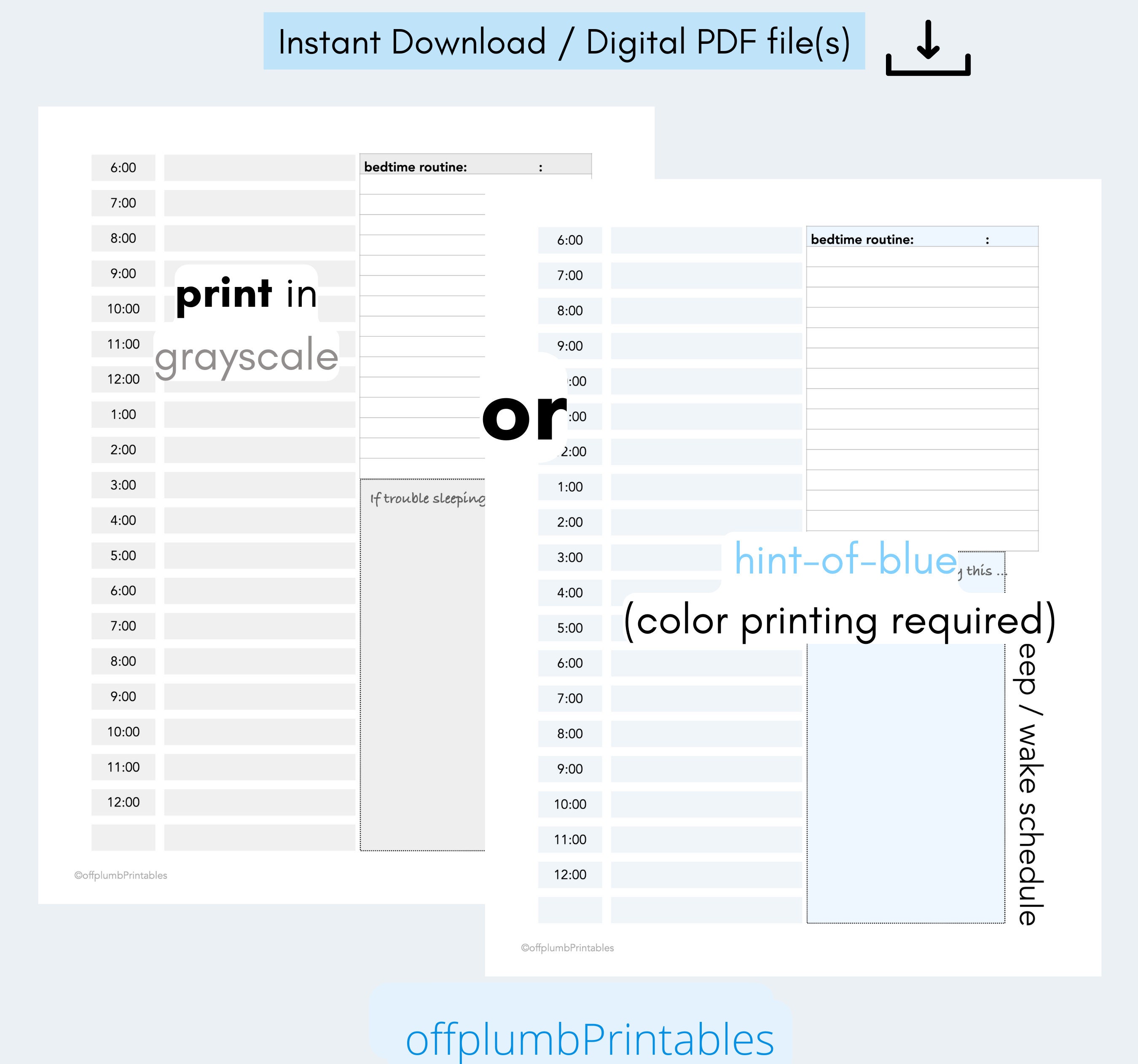 Wellness / SLEEP Wake Schedule Planner Printable Worksheet Info Bundle ...