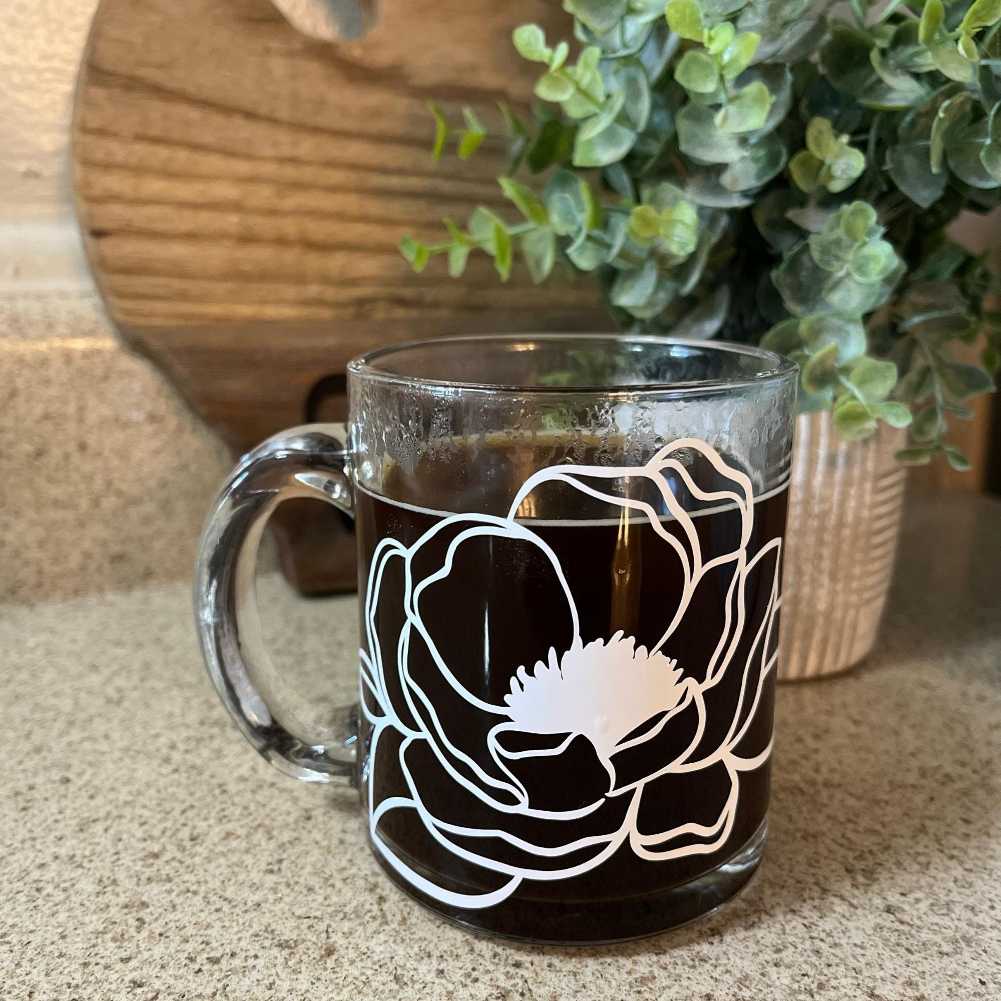 Personalized Clear Glass Mug Name Flower Etsy