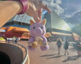 Plush Figment Keychain Purple Dragon Artist Bag Charm Epcot Keyring