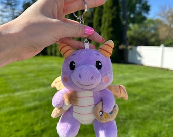 Plush Figment Keychain Purple Dragon Artist Bag Charm Epcot Keyring