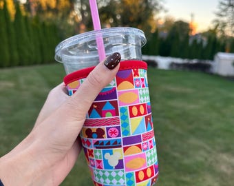 Disney Parks Drink Cozie | Geometric Theme Park Neoprene Cup Sleeve