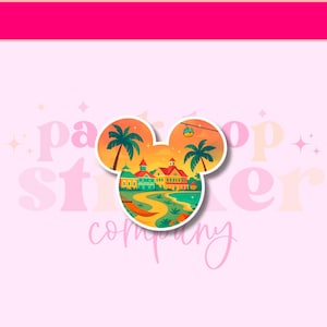 Caribbean Beach Resort Mouse Sticker, Disney&#39;s Caribbean Beach Resort | Matte Water and Weather Resistant Laptop and Water Bottle Sticker