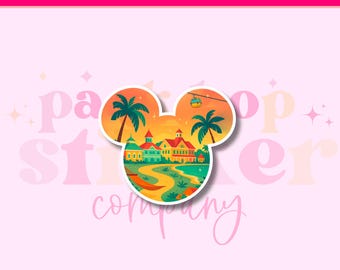 Caribbean Beach Resort Mouse Sticker, Waterproof Laptop Decal