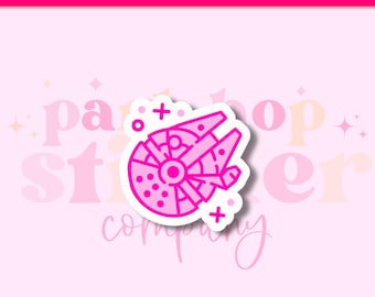 Holographic Pink Millennium Falcon Sticker, Weatherproof Laptop Decal