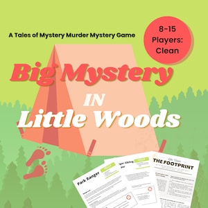 Juego de fiesta de misterio para acampar &quot;Un gran misterio en un pequeño bosque&quot; / Descarga imprimible instantánea para 8 a 15 jugadores, género neutro, limpio, sin asesinatos