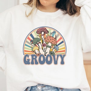 Retro Sweatshirt, Groovy Vintage Sweatshirt for Her, Cute Mushroom Shirt, Retro Crewneck, Gift for Her, Retro Mushroom Sweatshirt