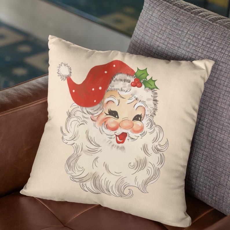 Vintage Santa Decorative Pillow, Farmhouse Christmas Pillow Cover, Santa Pillow, Decorative
