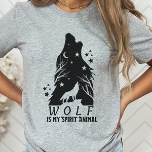 Wolf is my Spirit Animal, nature shirt, Wolf Lover Shirt, Moon and Stars, Unisex T-shirt, Gift for Wolf Lover