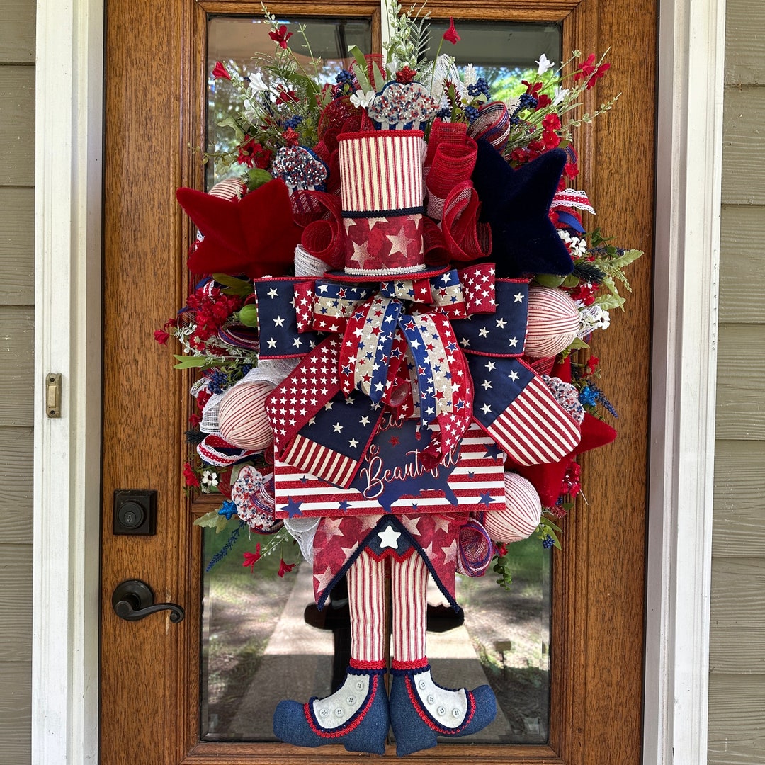 XL Patriotic Front Door Wreath, Red White Blue Decor, July 4th Porch ...