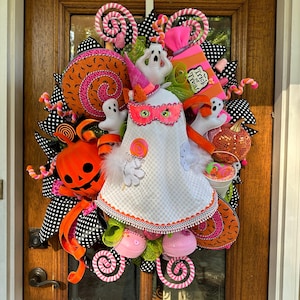 XL Halloween Ghost Wreath, Whimsical Halloween Door Decor, Ghost Decor, Luxury Halloween