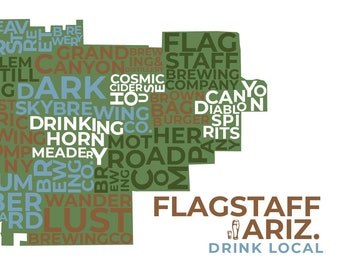Drink Local Flagstaff, Arizona, City Limits, Brewery & Distillery Map Art Print