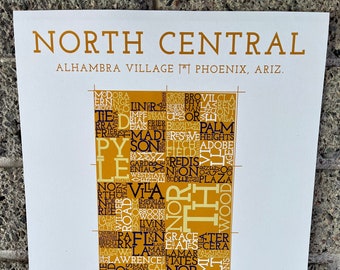 North Central, Phoenix, Arizona Neighborhood Map Art Print
