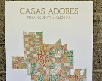Casas Adobes, Pima County, Arizona, Neighborhood Map Art Print