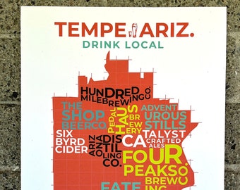 Drink Local Tempe, Arizona, City Limits, Brewery & Distillery Map Art Print