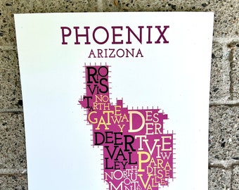 City of Phoenix, Arizona, City Limits, Urban Villages Map Art Print