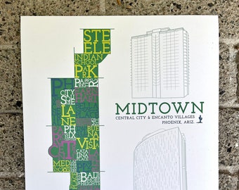 Midtown, Phoenix, Arizona Neighborhood Map Art Print