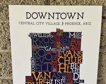 Downtown (ASU Downtown), Phoenix, Arizona Neighborhood Map Art Print