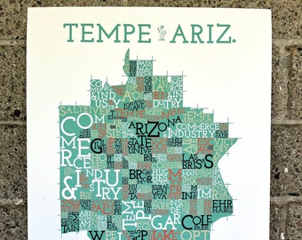 Tempe, Arizona, City Limits (ASU), Neighborhood Map Art Print