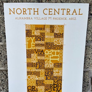 North Central, Phoenix, Arizona Neighborhood Map Art Print