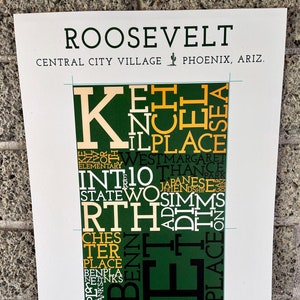 Carte du quartier de Roosevelt, Phoenix, Arizona Impression artistique