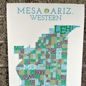 Mesa, Arizona, carte du quartier ouest (centre-ville) Impression artistique