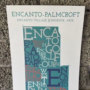 Carte du quartier d'Encanto-Palmcroft, Phoenix, Arizona Impression artistique