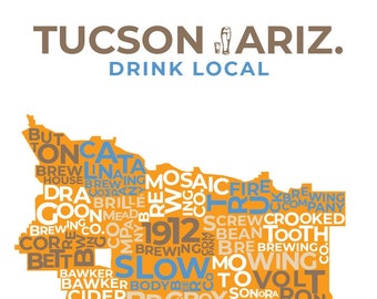 Drink Local Tucson, Arizona, City Limits, Brewery Map Art Print