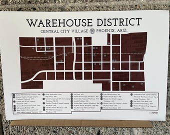 Historic Warehouse District, Phoenix, Arizona Neighborhood Map Art Print
