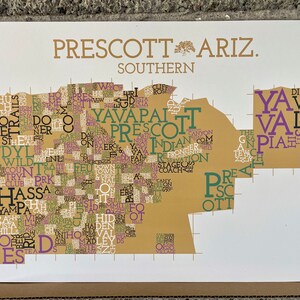 Carte des quartiers de Prescott, Arizona, sud et centre-ville Impression artistique