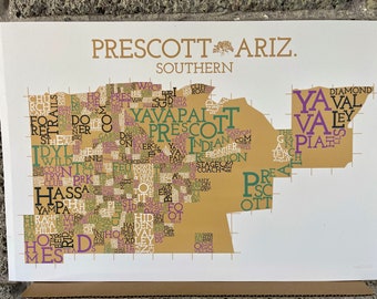 Prescott, Arizona, Southern and Downtown Neighborhood Map Art Print