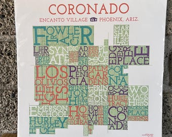 Historic Coronado, Phoenix, Arizona Neighborhood Map Art Print