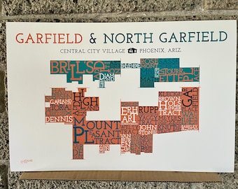 Historic Garfield & North Garfield, Phoenix, Arizona Neighborhood Map Art Print