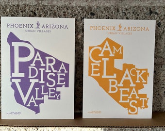 Phoenix, Arizona, Urban Villages Maps 5x7 Art Print