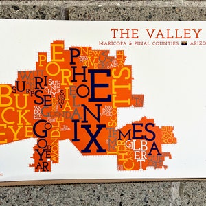 The Valley, Phoenix Metropolitan, Maricopa County, Arizona Karte Kunstdruck