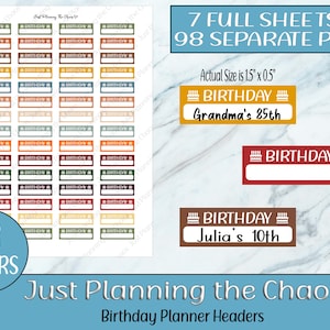 Printable Planner Stickers, Planner Header, Birthday Sticker, Birthday Planner Sticker, Vertical Planner, Digital Sticker, Calendar Stickers