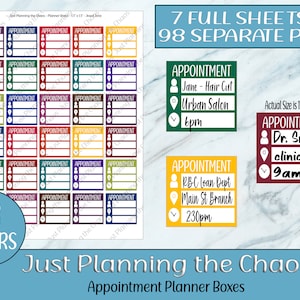 Printable Planner Stickers, Planner Boxes, Appointment Stickers, Vertical Planner, PNG, PDF,  Digital Stickers, Calendar Stickers