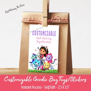 Customizable Tag, Goodie Bag Tag, Birthday, Sticker, Birthday Gift Tag, Treat Bag Tag, Loot Bag Tag, Self Edit Tag, Printable Tag