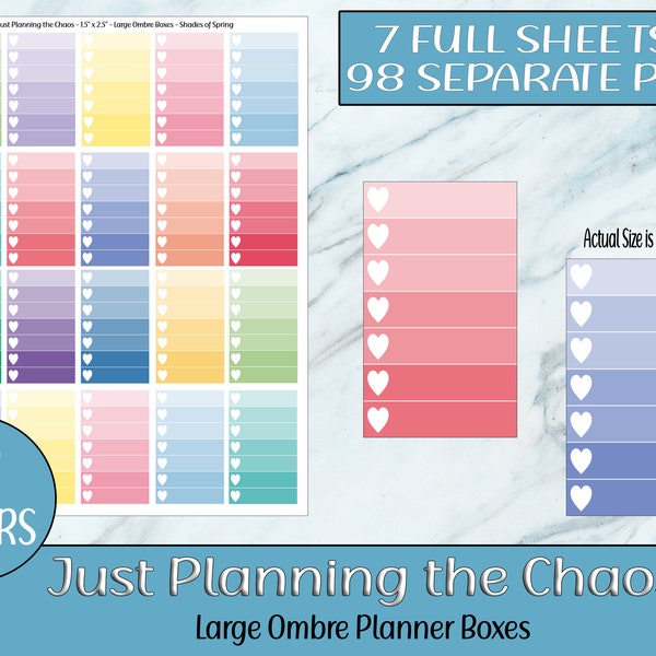Printable Planner Stickers, Planner Boxes, Large Ombre Planner Box Stickers, Vertical Planner, PNG, PDF, Digital Stickers, Calendar