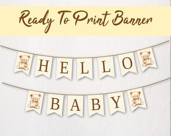 Hello Baby Shower Banner: Printable Bunting Decoration (PDF Download