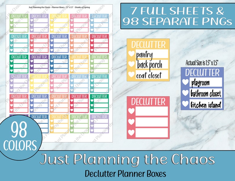 Printable Planner Stickers, Planner Boxes, Declutter Planner, Declutter ...