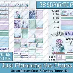 Printable Planner Stickers, Ocean Planner Headers, Ocean Planner Boxes, Planner Kit, Planner Stickers, Digital Stickers, Calendar