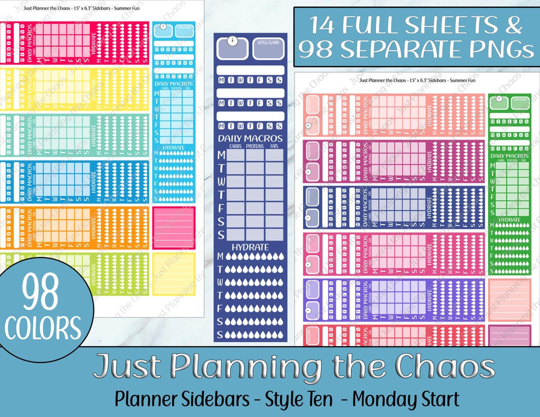 Printable Planner Stickers, Planner Sidebars, Monday, Printable Sidebar, Keto, Macros, Weight ...