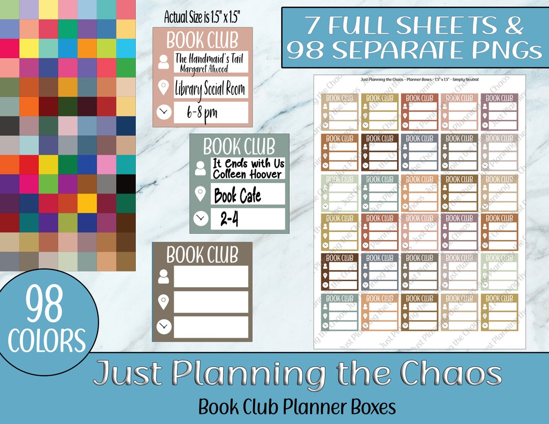 Printable Planner Stickers Planner Boxes Book Club Stickers - Etsy