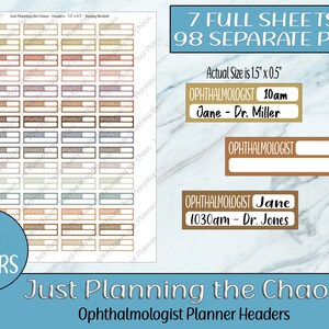Ophthalmologist Printable Planner Stickers: 98 Colors, Vertical Planners (Digital Download)