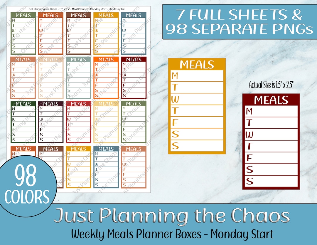 Printable Planner Stickers, Planner Boxes, Weekly Meal Planner, Monday ...
