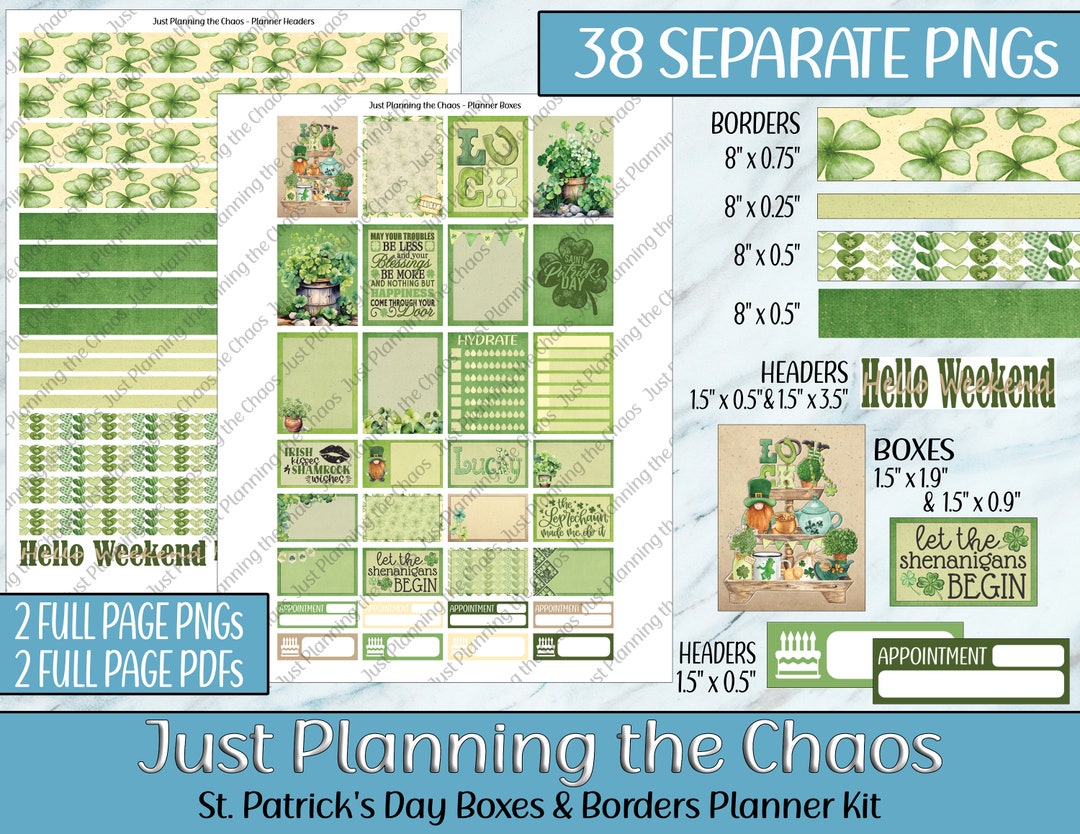 Printable Planner Stickers, St Patrick's Day Planner Kit, Planner ...