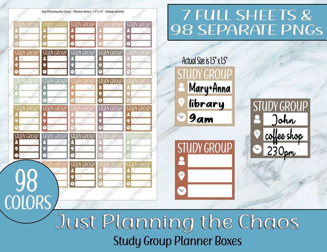 Printable Planner Stickers, Planner Boxes, Study Group Stickers ...