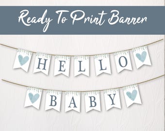 Hello Baby Shower Banner: Printable Bunting Decoration (PDF Download